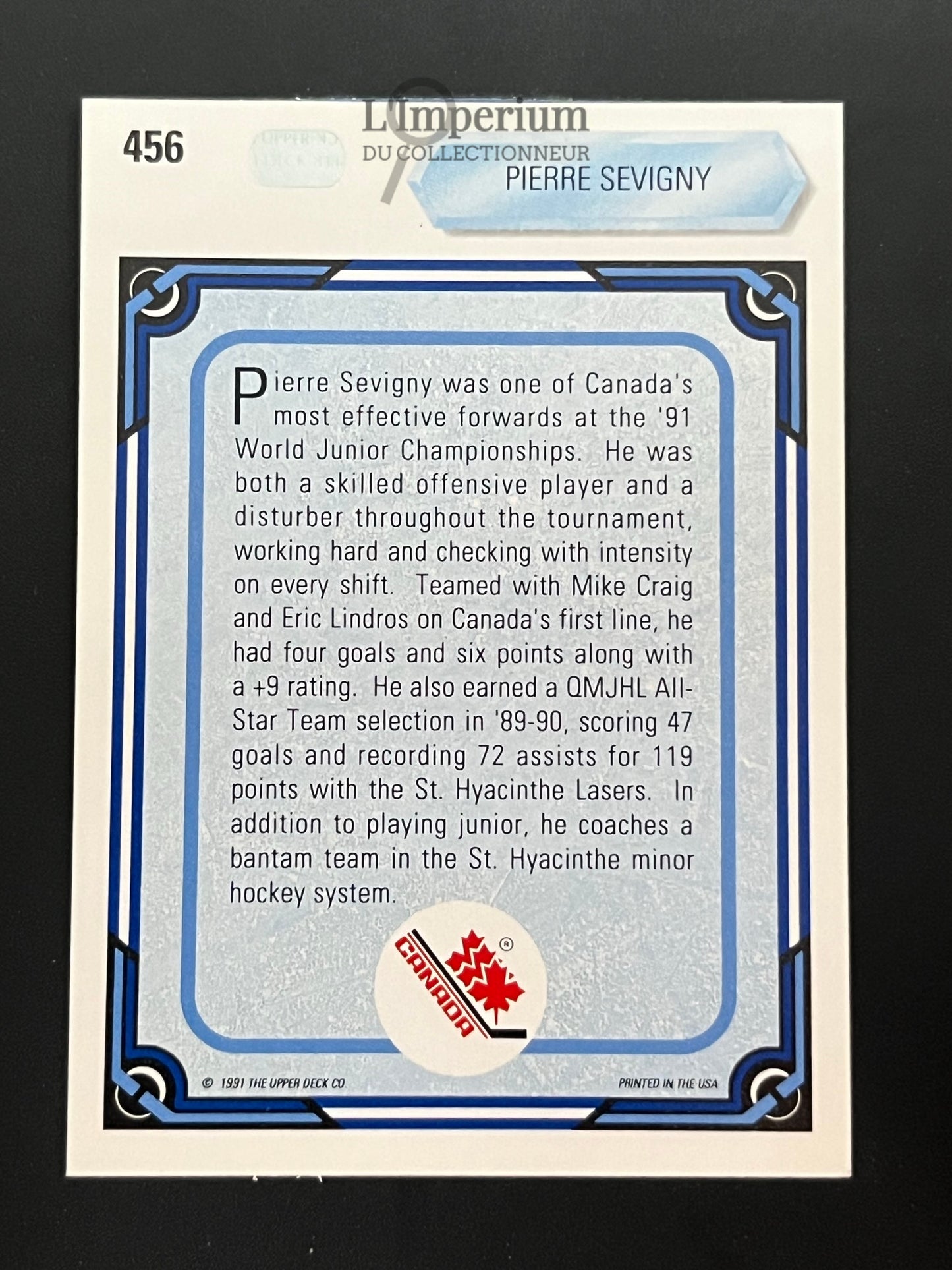 456. Pierre Sevigny RC Upper Deck 1990-91 Hockey Card