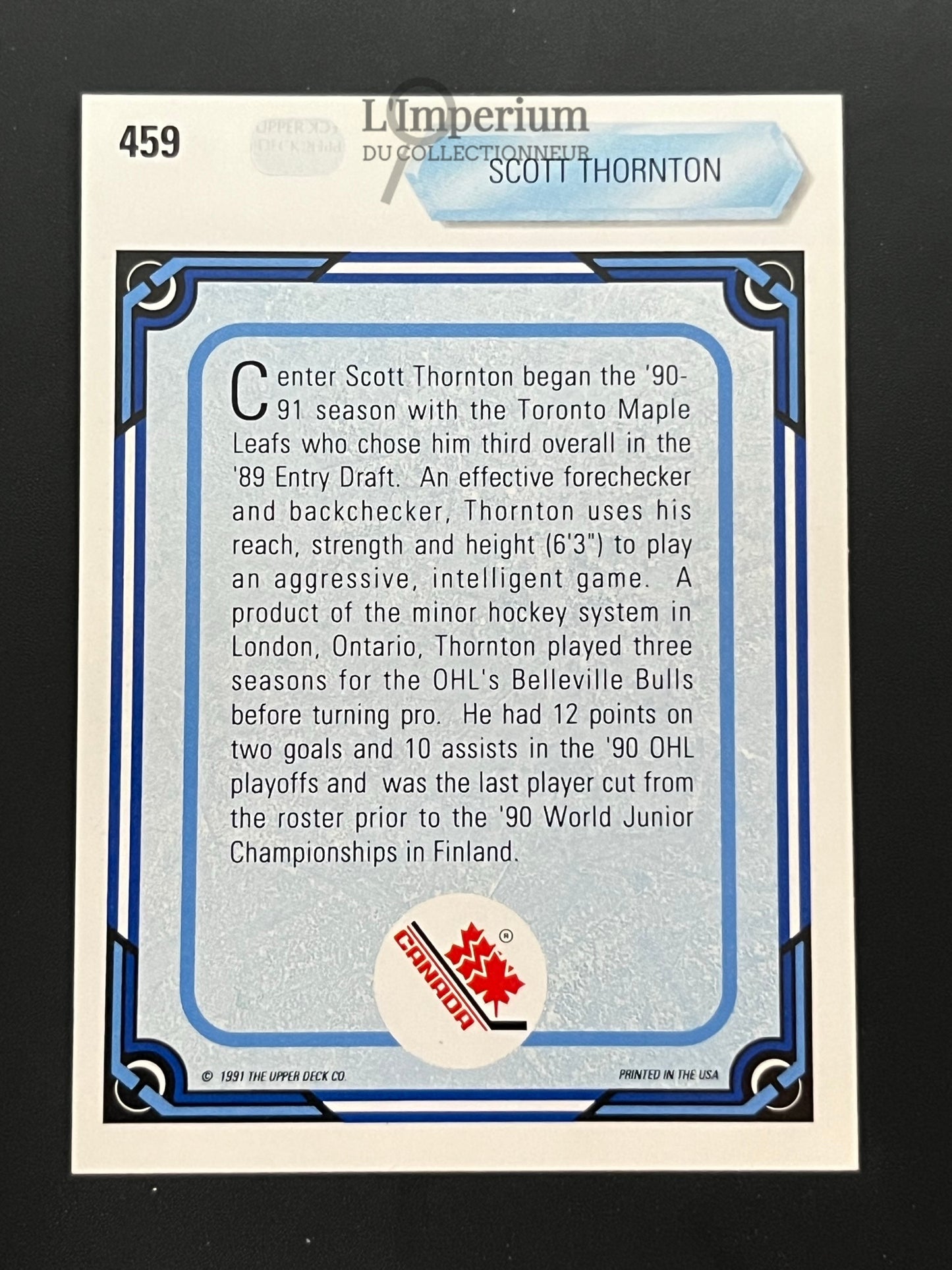 459. Scott Thornton RC Upper Deck 1990-91 Hockey Card