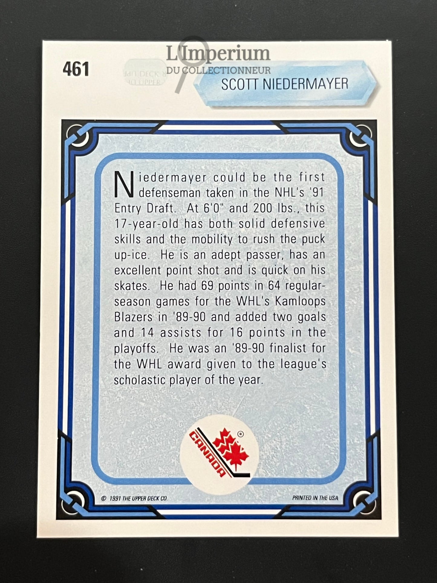 461. Scott Niedermayer RC Upper Deck 1990-91 Hockey Card