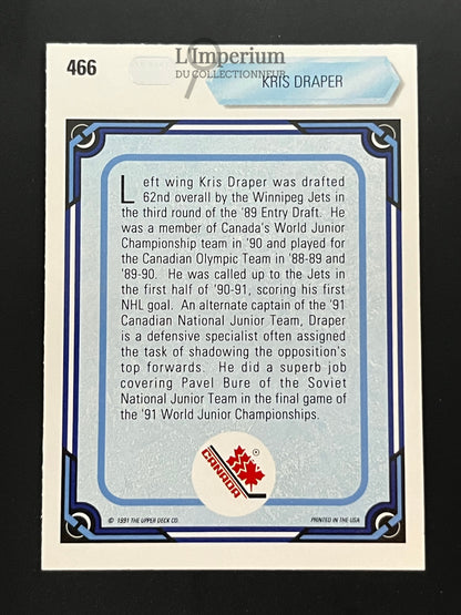466. Kris Draper RC Upper Deck 1990-91 Hockey Card