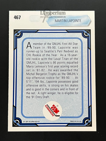 467. Martin Lapointe RC Upper Deck 1990-91 Hockey Card