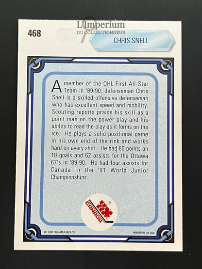 468. Chris Snell RC Upper Deck 1990-91 Hockey Card