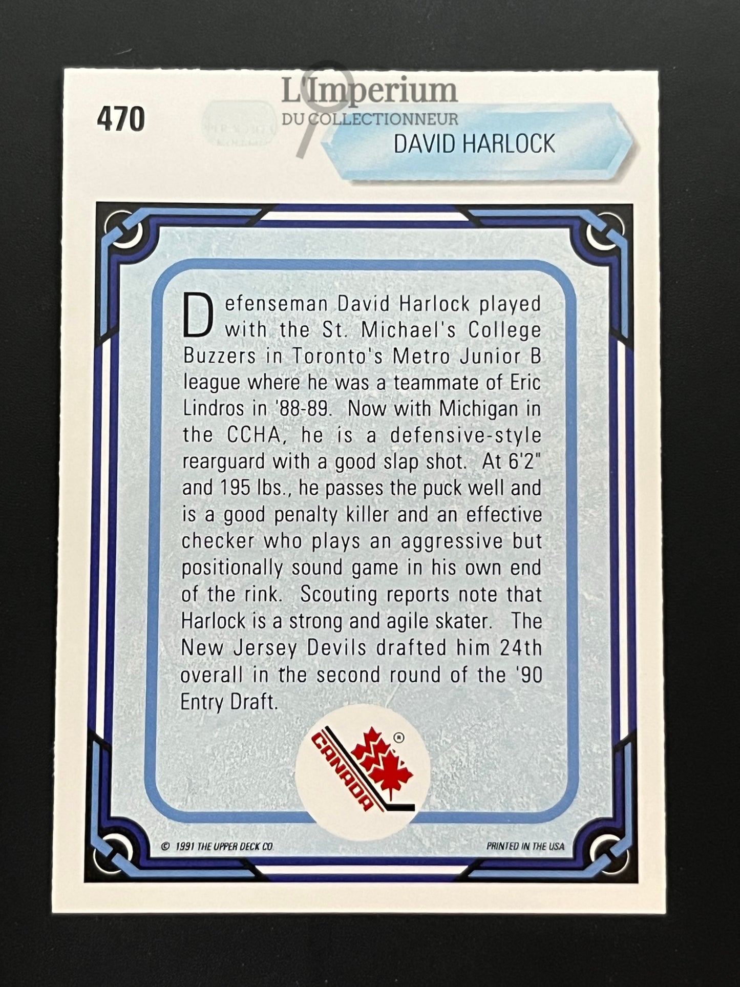 470. David Harlock RC Upper Deck 1990-91 Hockey Card