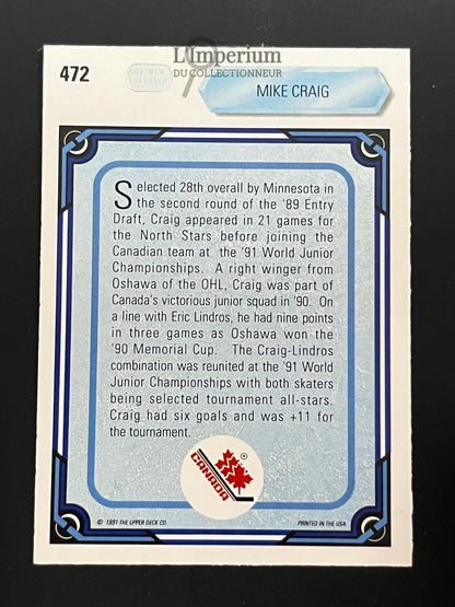 472. Mike Craig RC Upper Deck 1990-91 Hockey Card