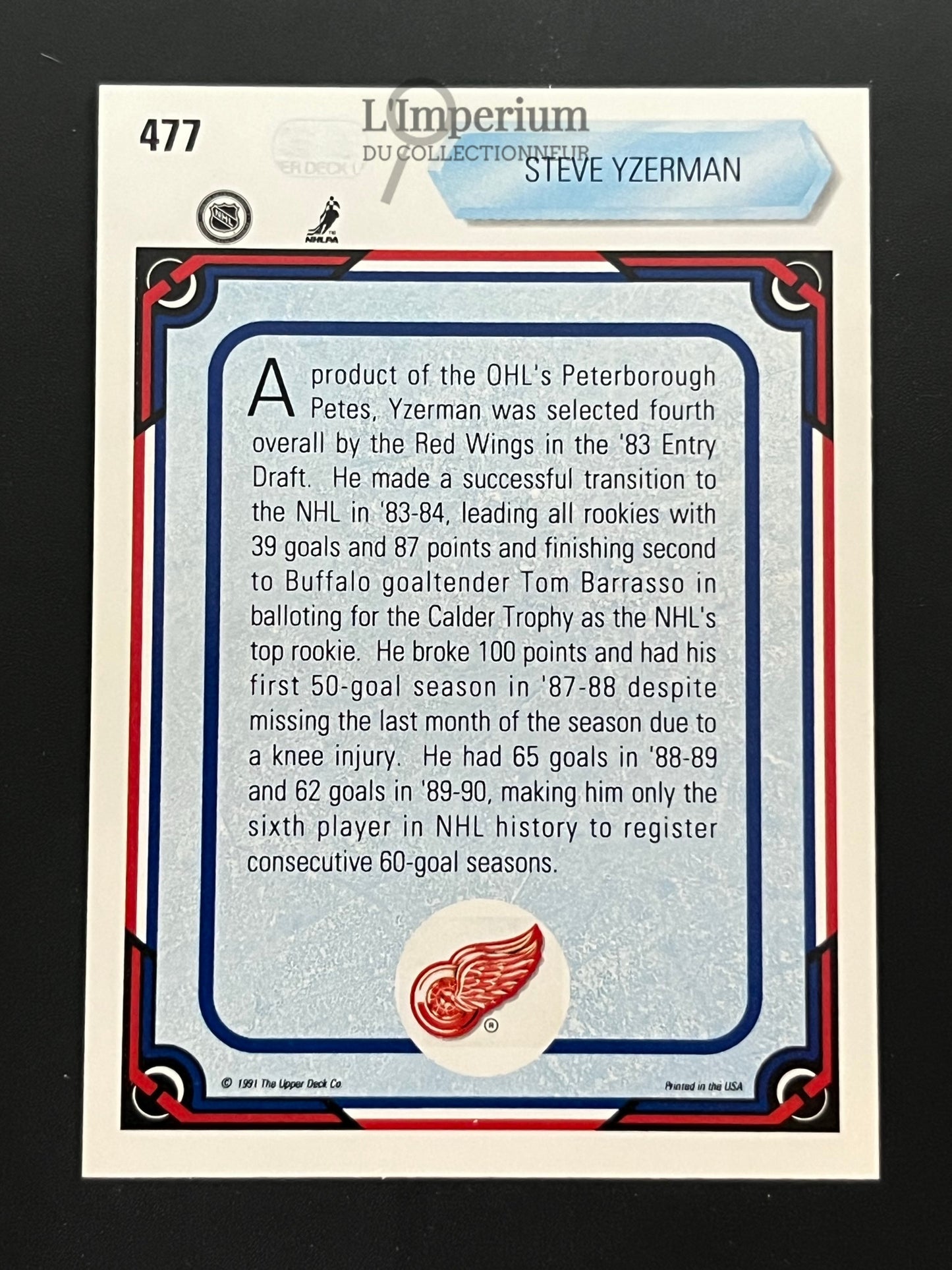 477. Steve Yzerman AS Upper Deck 1990-91 Hockey Card