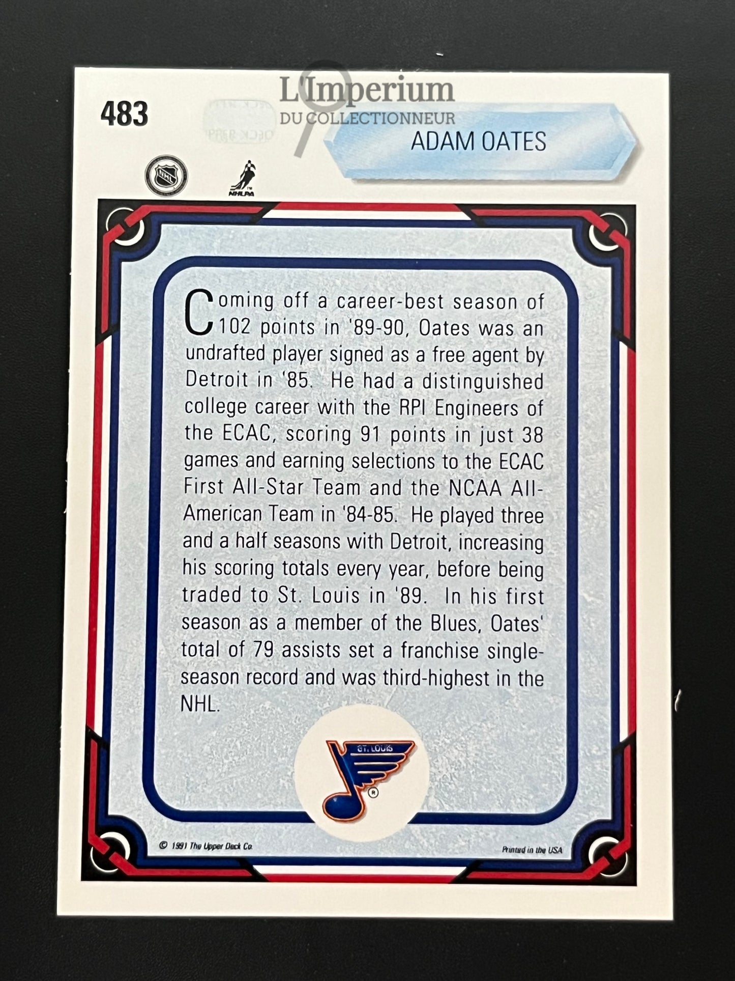 483. Adam Oates AS Upper Deck 1990-91 Hockey Card