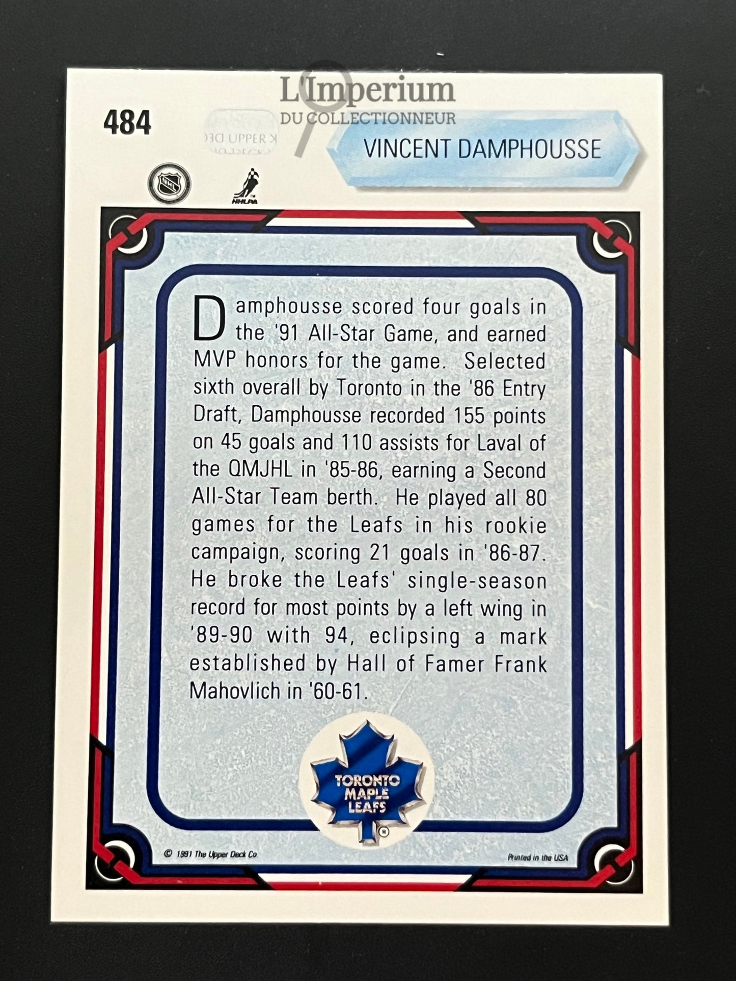 484. Vincent Damphousse AS Upper Deck 1990-91 Hockey Card