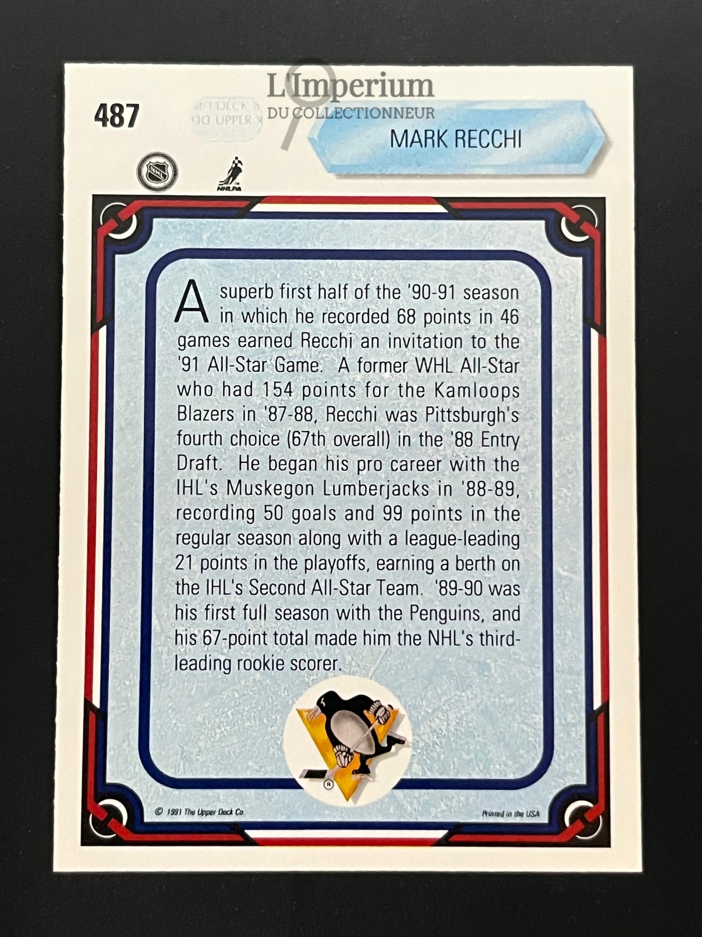 487. Mark Recchi AS Upper Deck 1990-91 Hockey Card