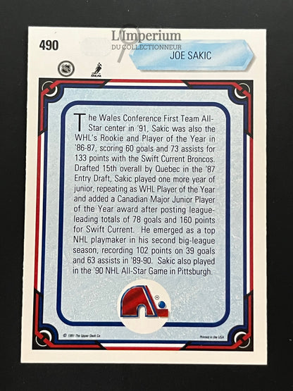 490. Joe Sakic AS Upper Deck 1990-91 Hockey Card