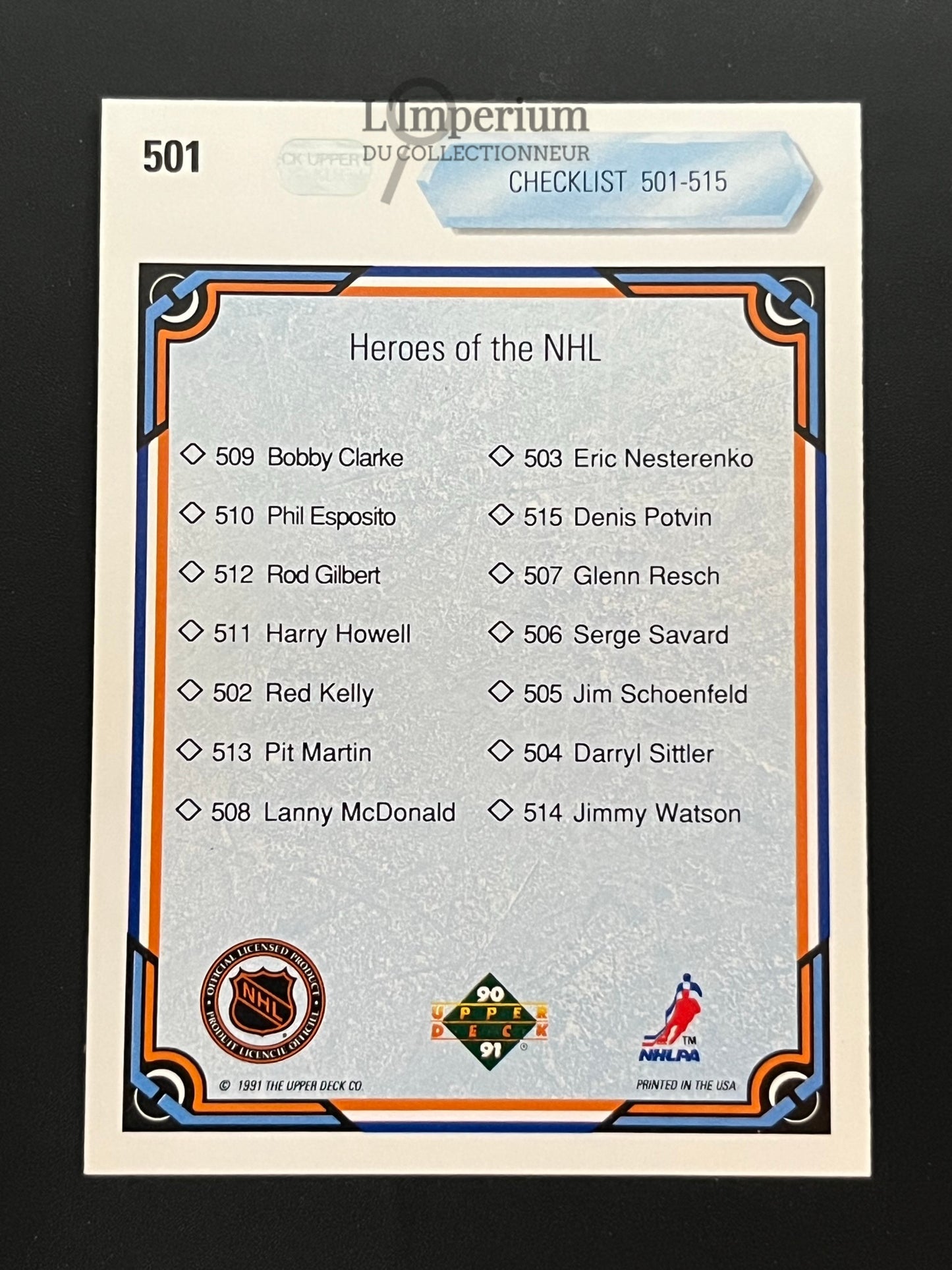 501. Heroes Checklist Upper Deck 1990-91 Hockey Card