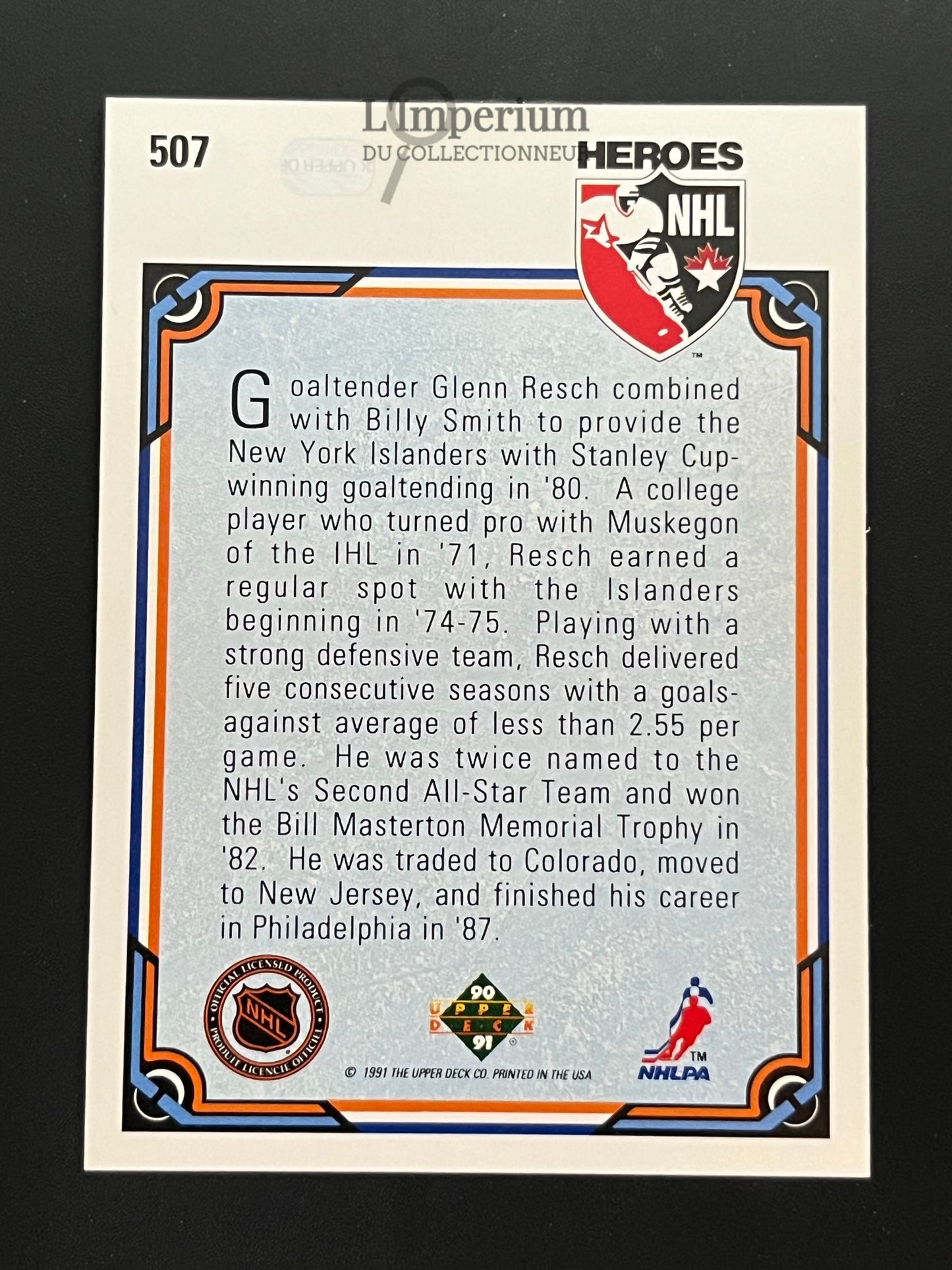 507. Glenn Resch HERO Upper Deck 1990-91 Hockey Card