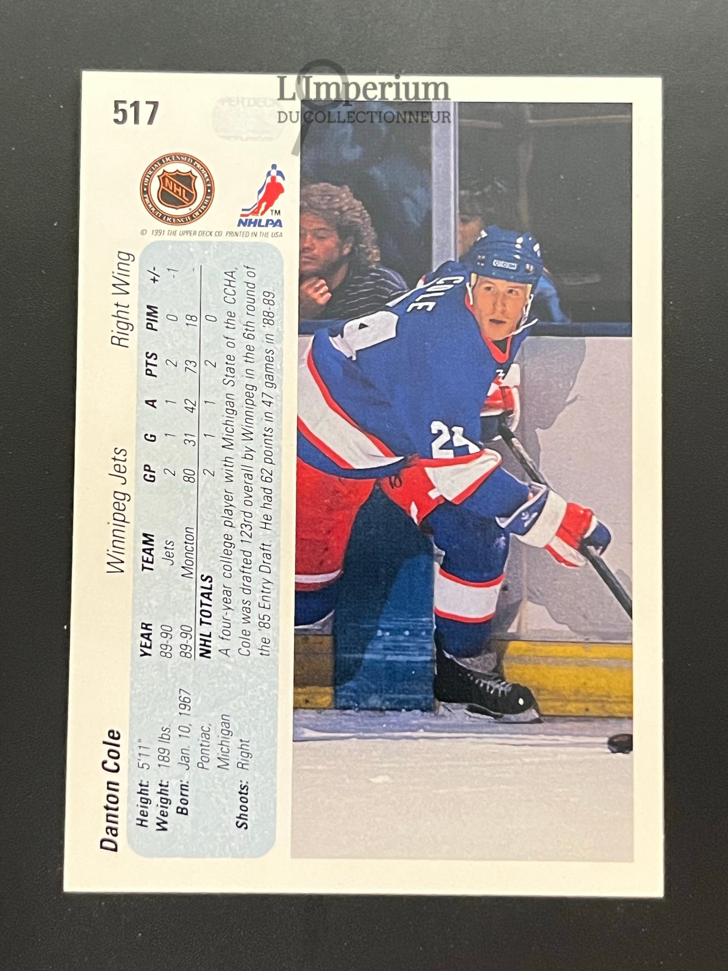 517. Danton Cole RC Upper Deck 1990-91 Hockey Card