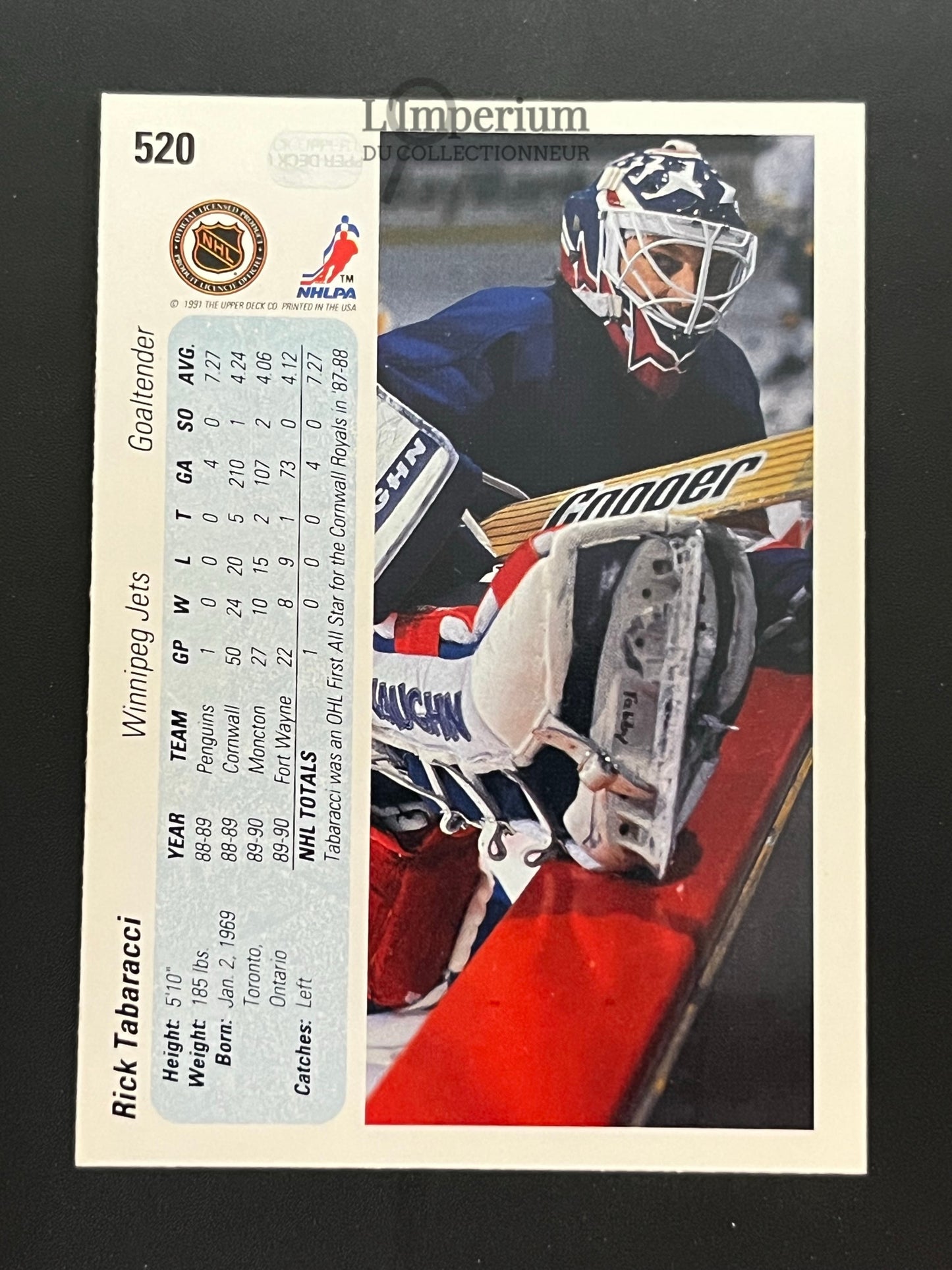 520. Rick Tabaracci RC Upper Deck 1990-91 Hockey Card