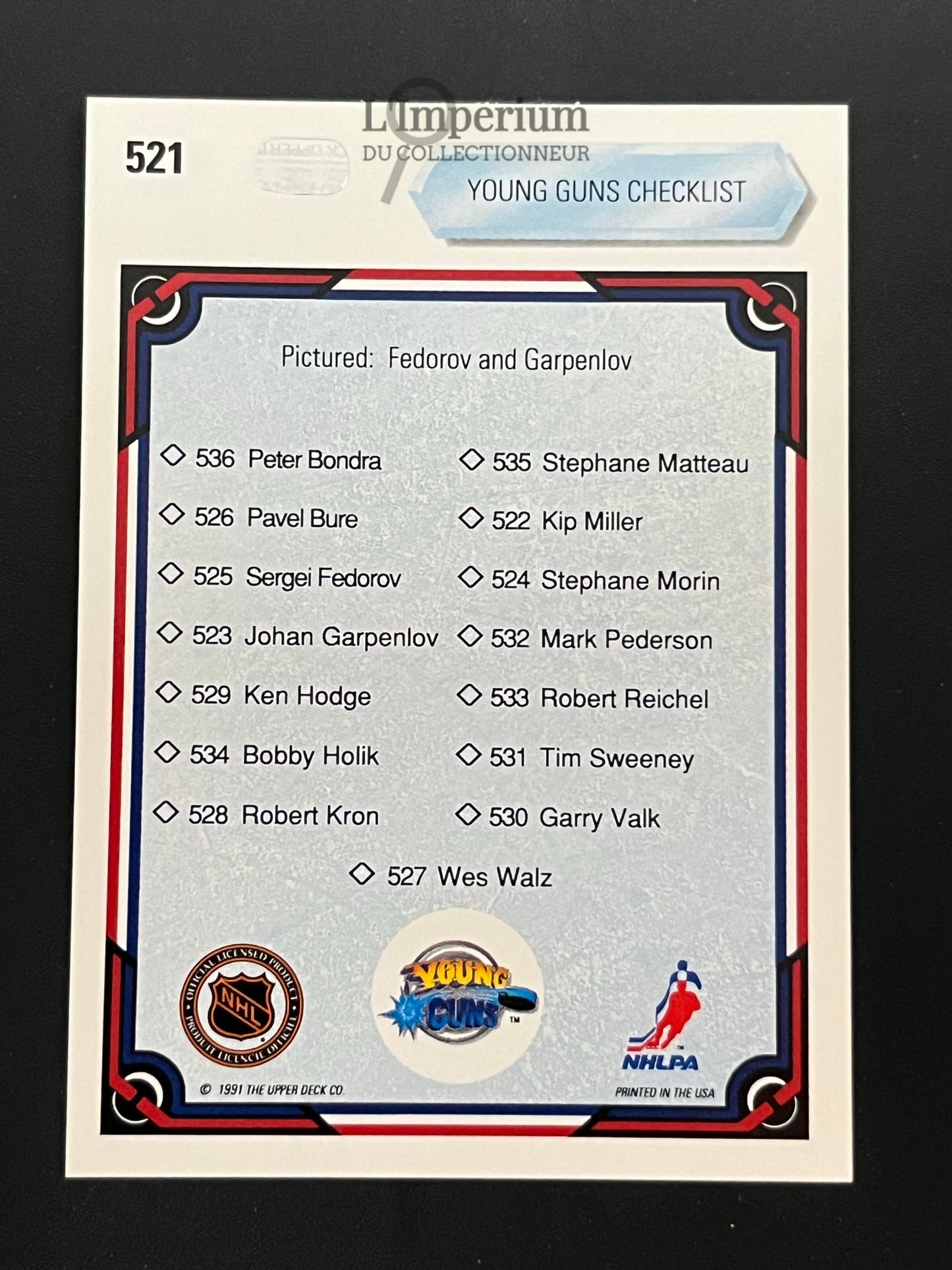 521. Young Guns Checklist (Fedorov / Garpenlov) Upper Deck 1990-91 Hockey Card