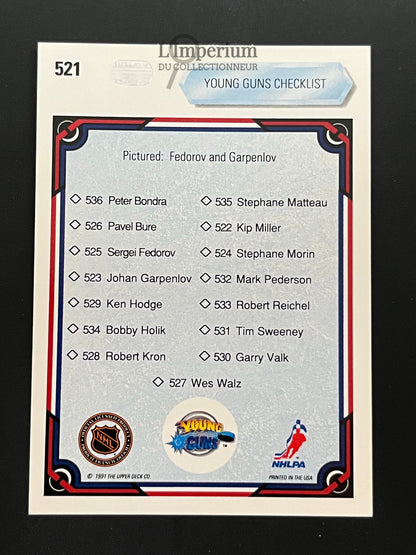 521. Young Guns Checklist (Fedorov / Garpenlov) Upper Deck 1990-91 Hockey Card