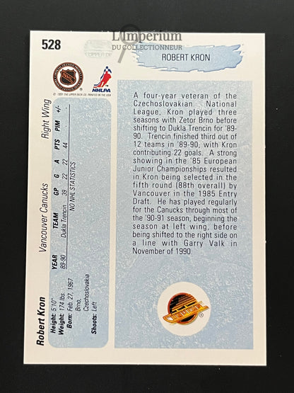 528. Robert Kron YG, RC Upper Deck 1990-91 Hockey Card