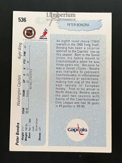 536. Peter Bondra YG, RC Upper Deck 1990-91 Hockey Card