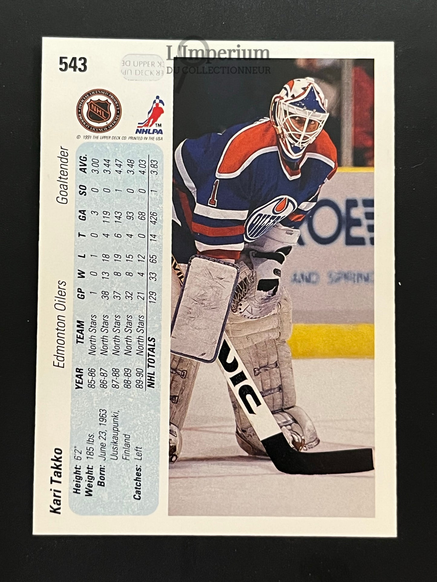 543. Kari Takko RC Upper Deck 1990-91 Hockey Card