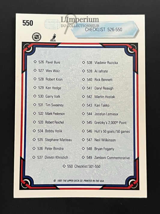 550. Checklist 501-550 CL Upper Deck 1990-91 Hockey Card