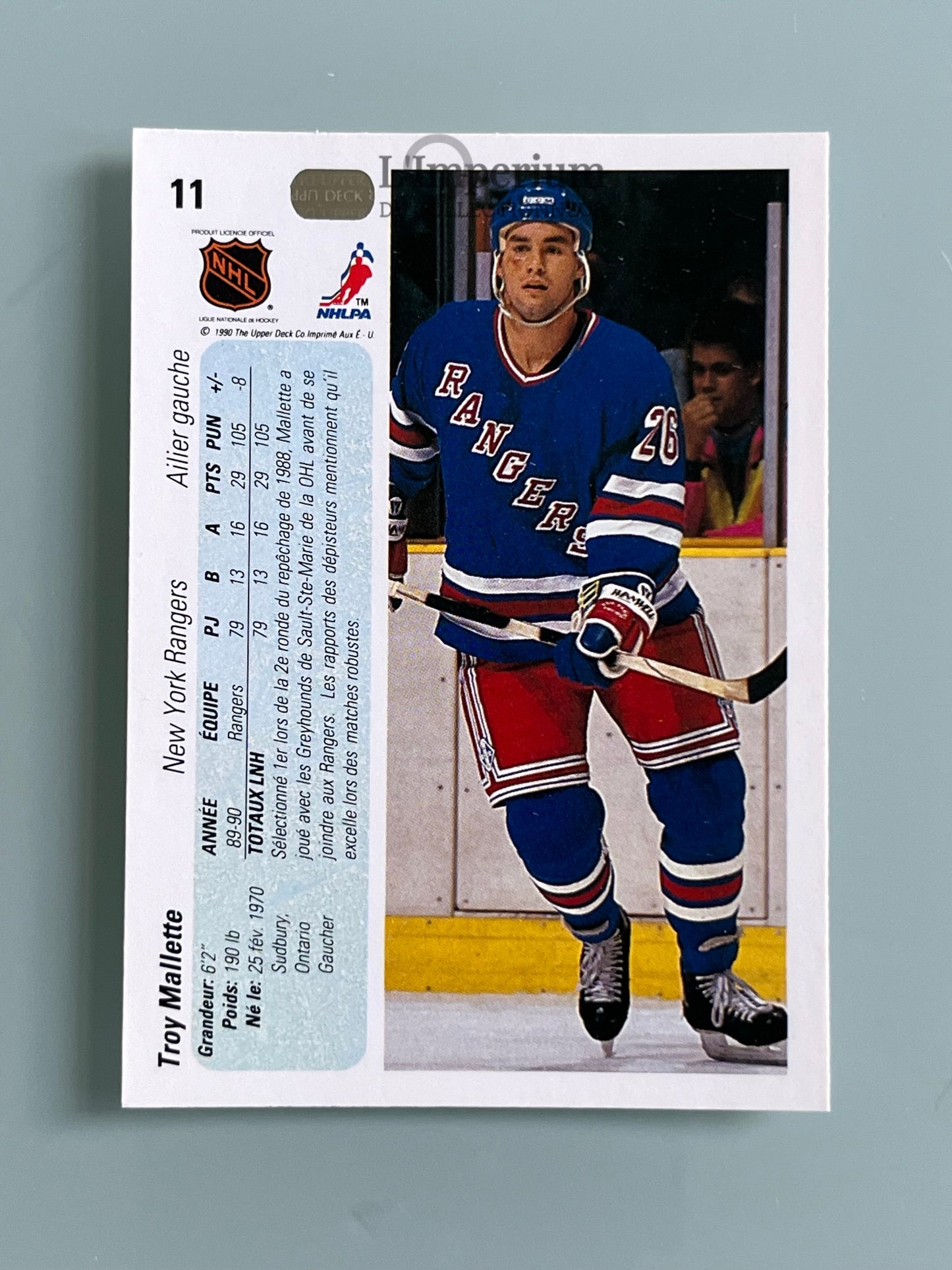 11. Troy Mallette RC Upper Deck 1990-91 French Hockey Card