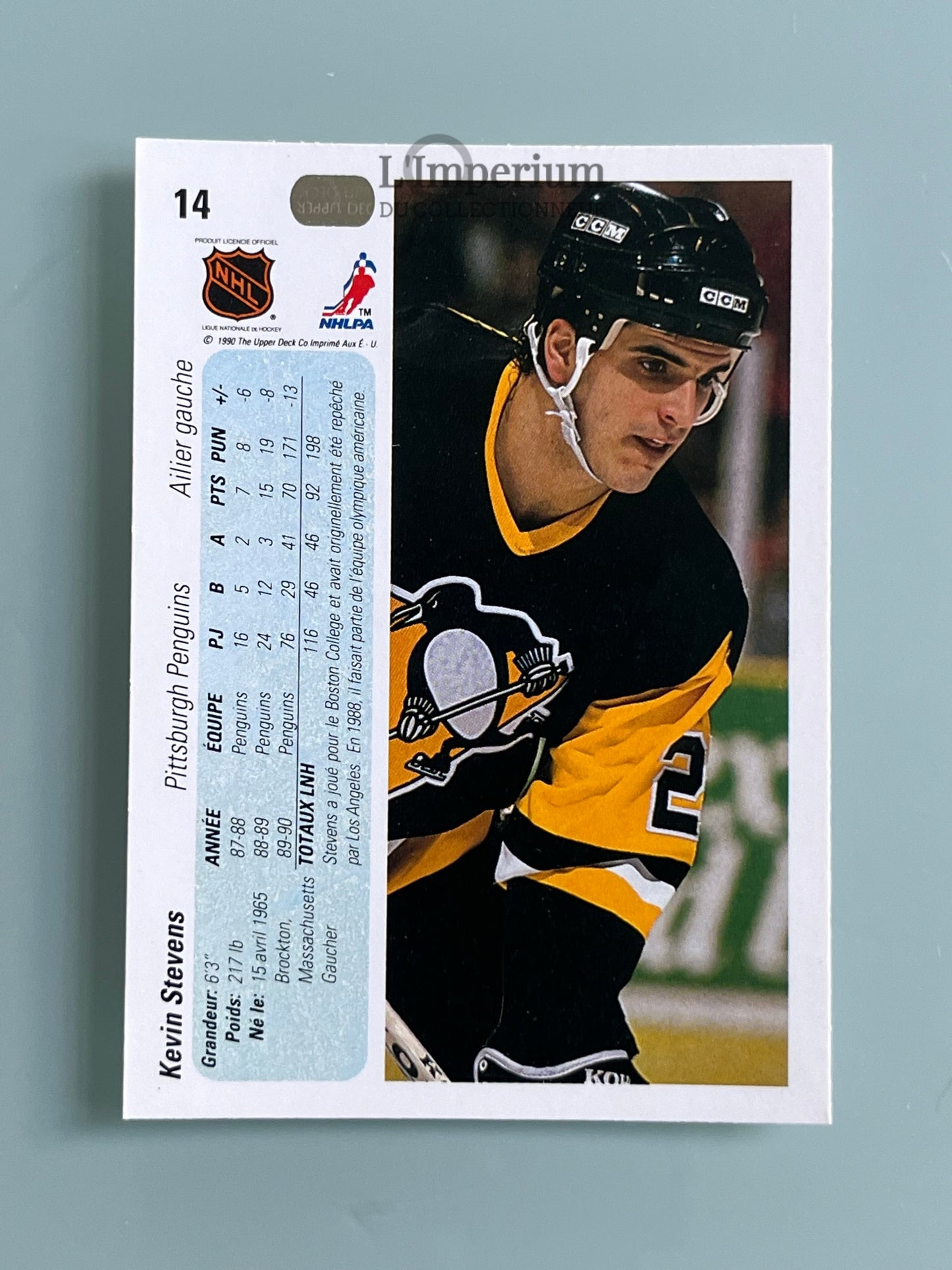 14. Kevin Stevens RC Upper Deck 1990-91 French Hockey Card
