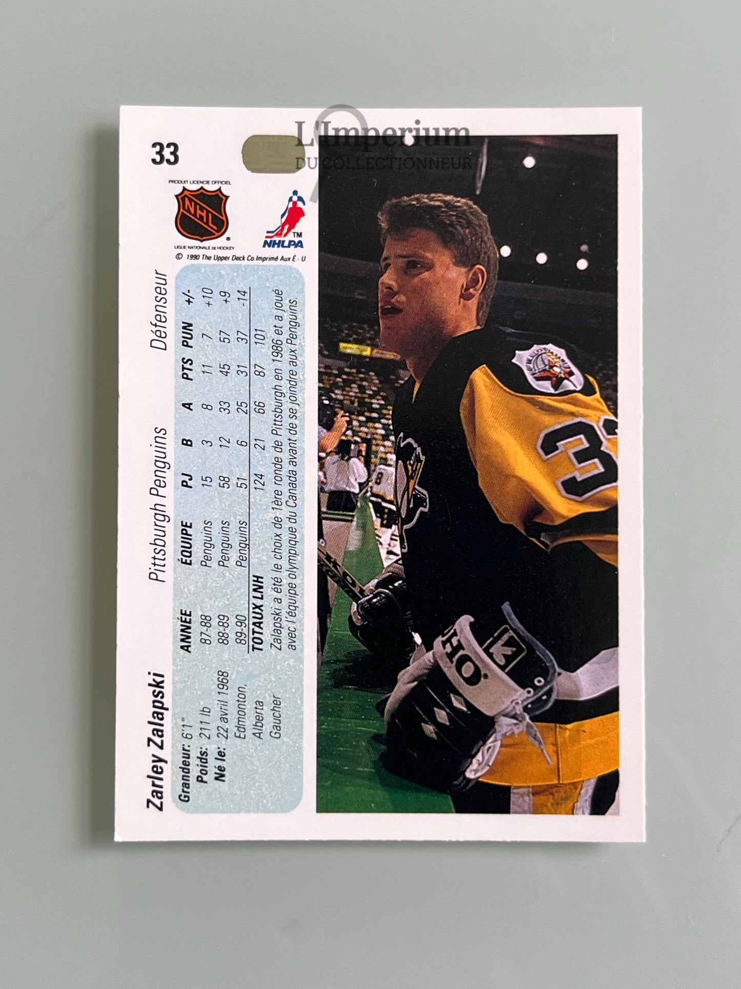 33. Zarley Zalapski Upper Deck 1990-91 French Hockey Card