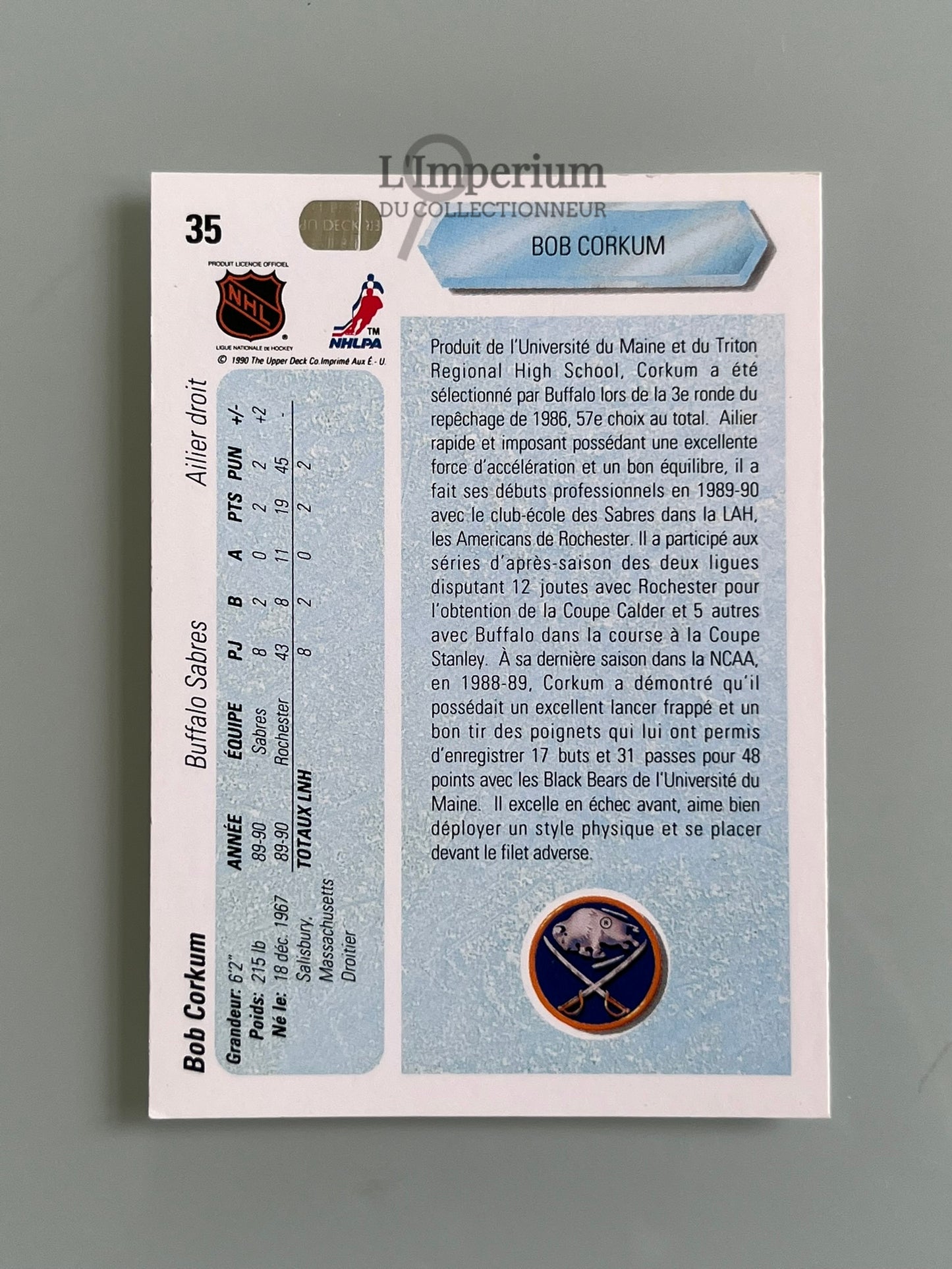 35. Bob Corkum RC Upper Deck 1990-91 French Hockey Card