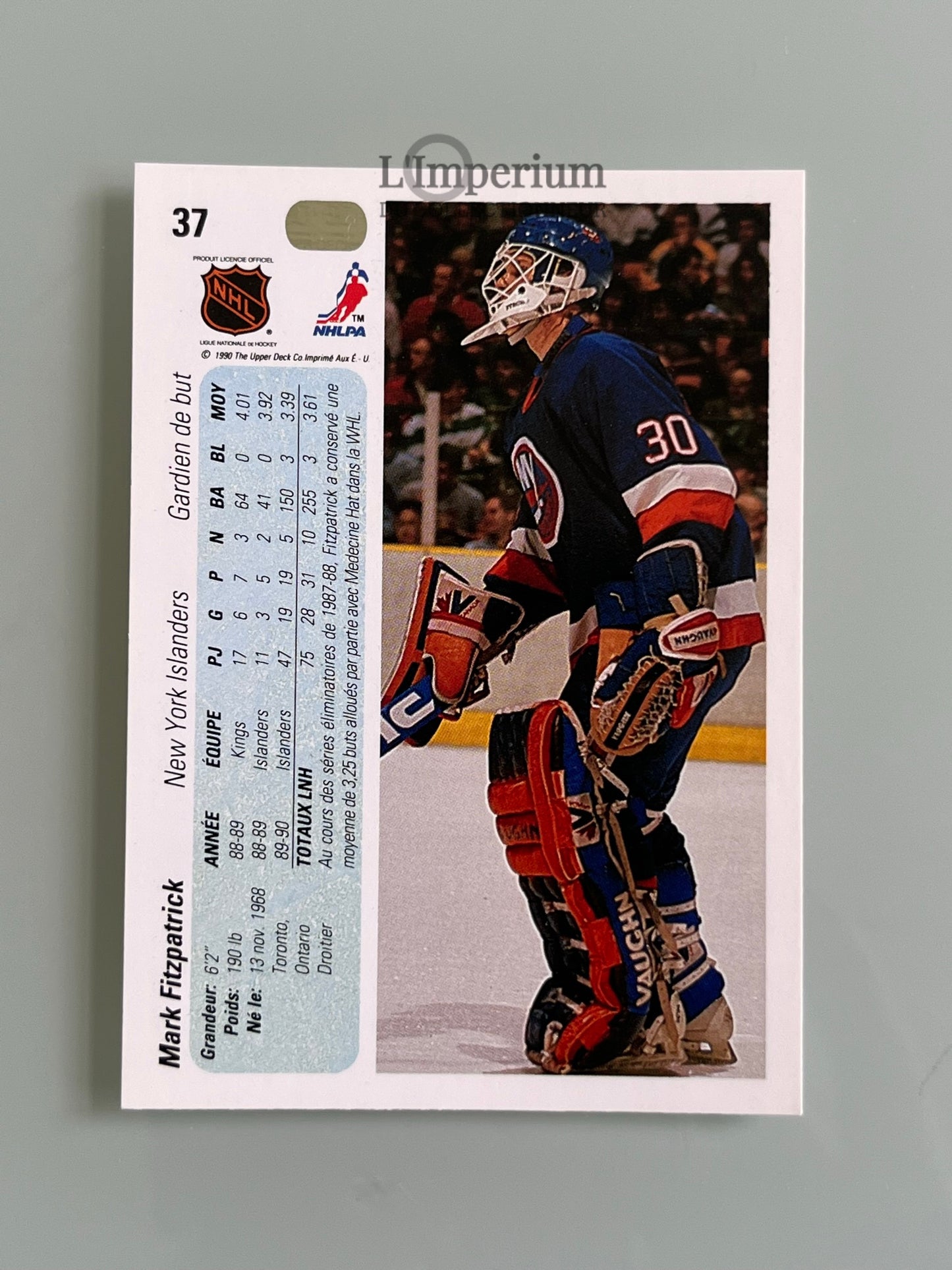 37. Mark Fitzpatrick RC Upper Deck 1990-91 French Hockey Card