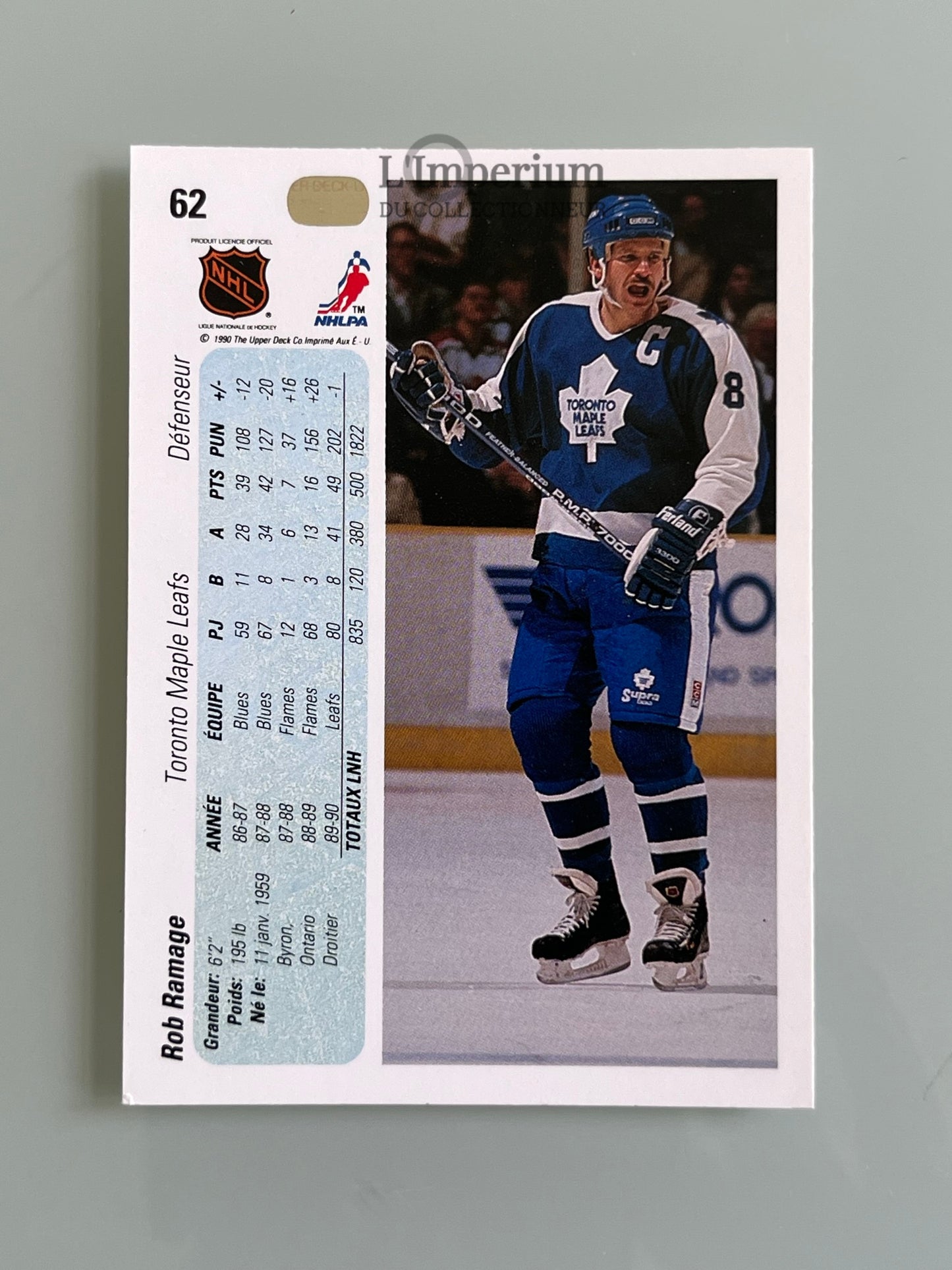 62. Rob Ramage Upper Deck 1990-91 French Hockey Card