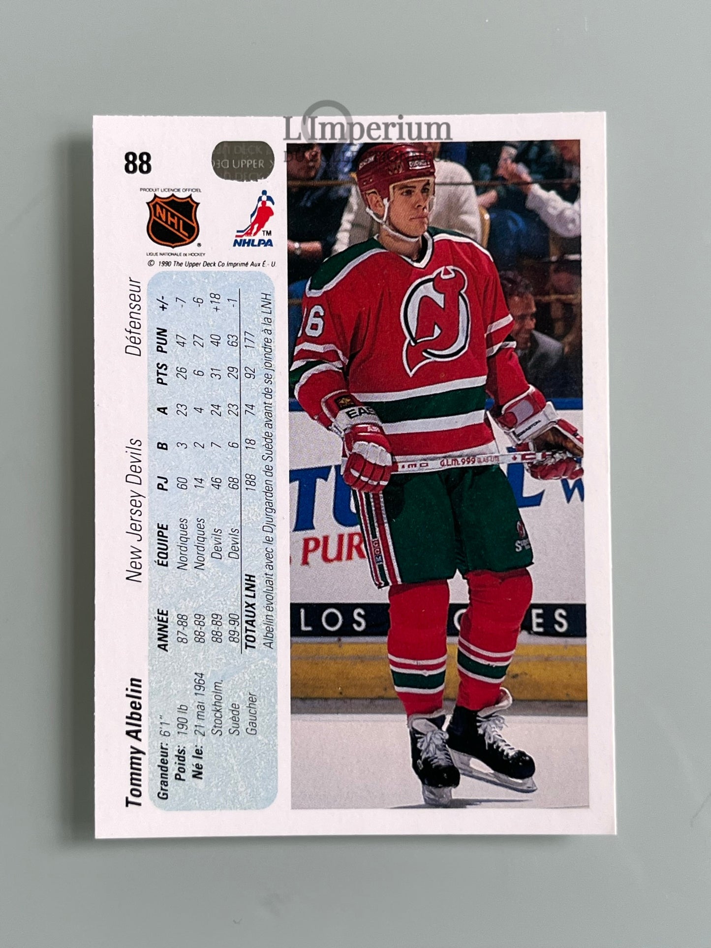 88. Tommy Albelin Upper Deck 1990-91 French Hockey Card
