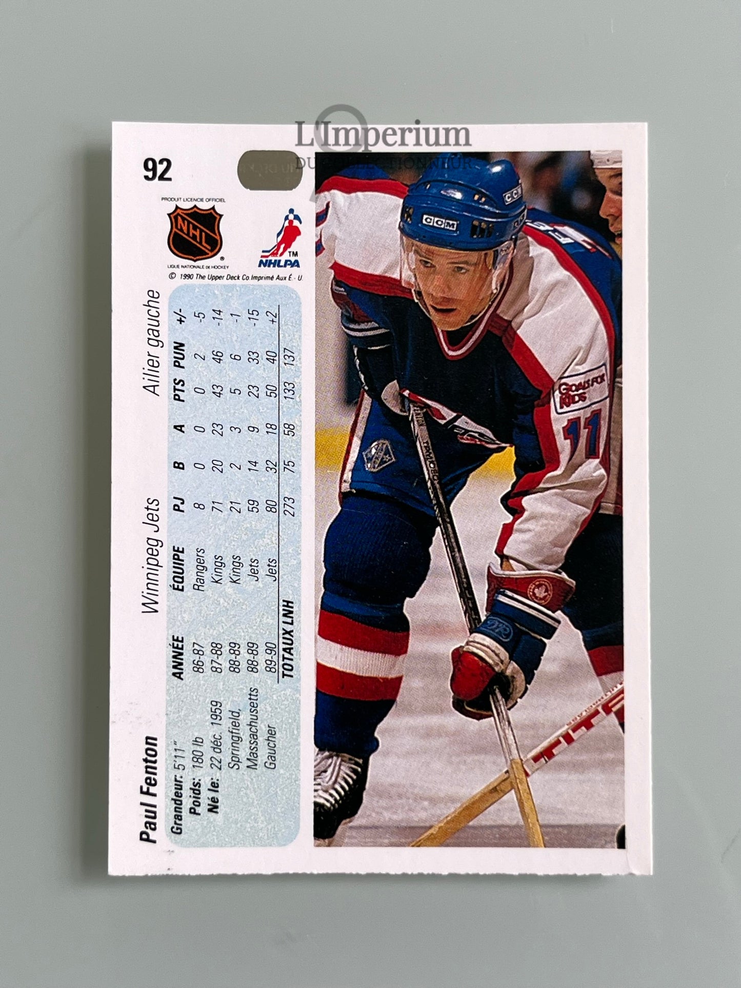 92. Paul Fenton Upper Deck 1990-91 French Hockey Card