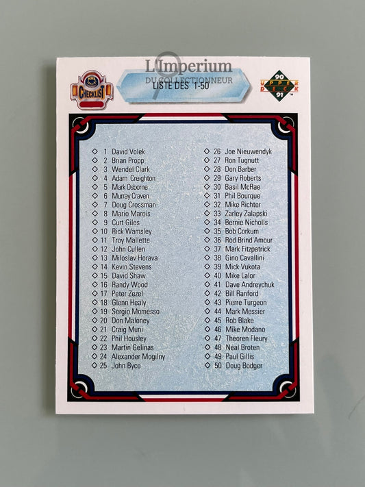 100. Checklist 1-100 Upper Deck 1990-91 French Hockey Card