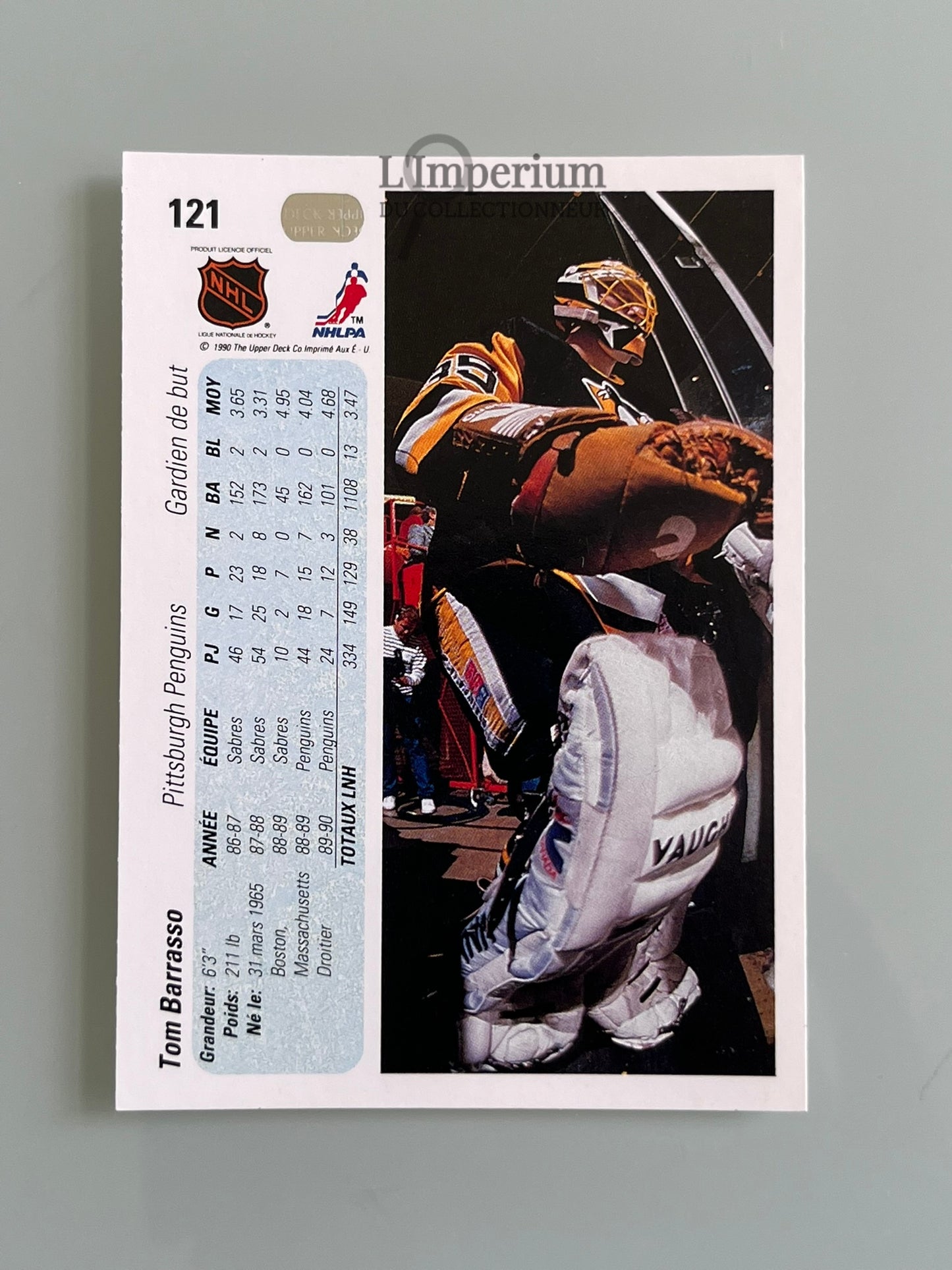 121. Tom Barrasso Upper Deck 1990-91 French Hockey Card