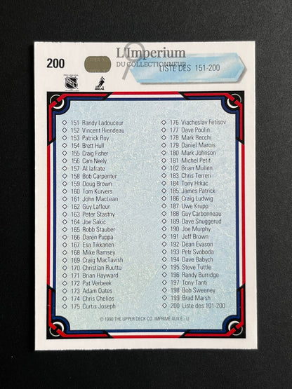 200. Checklist 101-200 Upper Deck 1990-91 French Hockey Card
