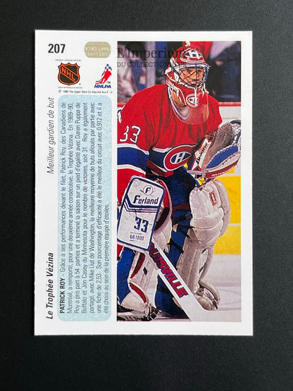 207. Patrick Roy (Vezina) Upper Deck 1990-91 French Hockey Card