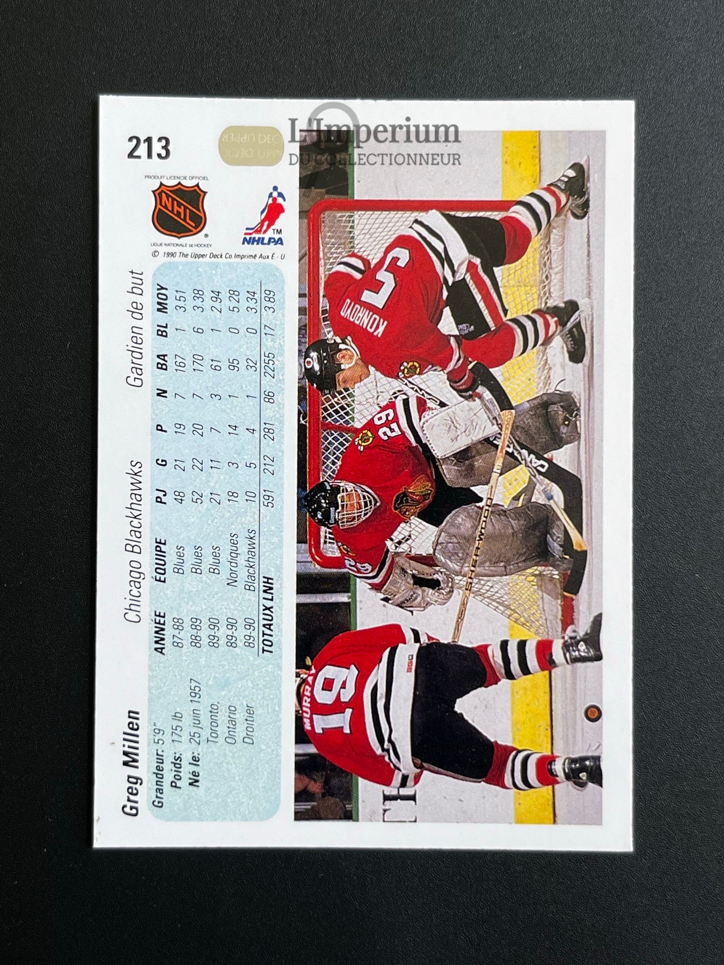 213. Greg Millen Upper Deck 1990-91 French Hockey Card