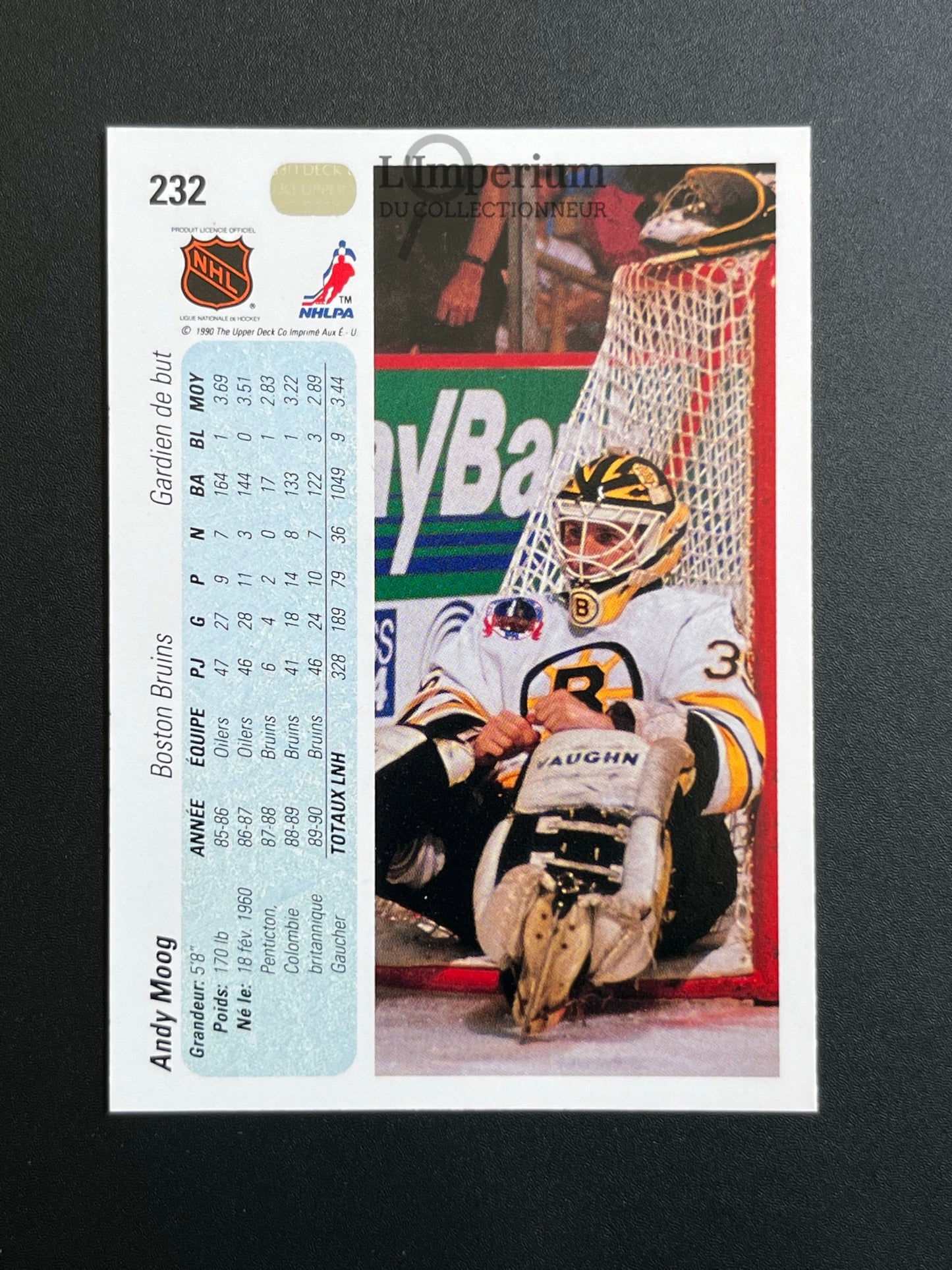 232. Andy Moog Upper Deck 1990-91 French Hockey Card