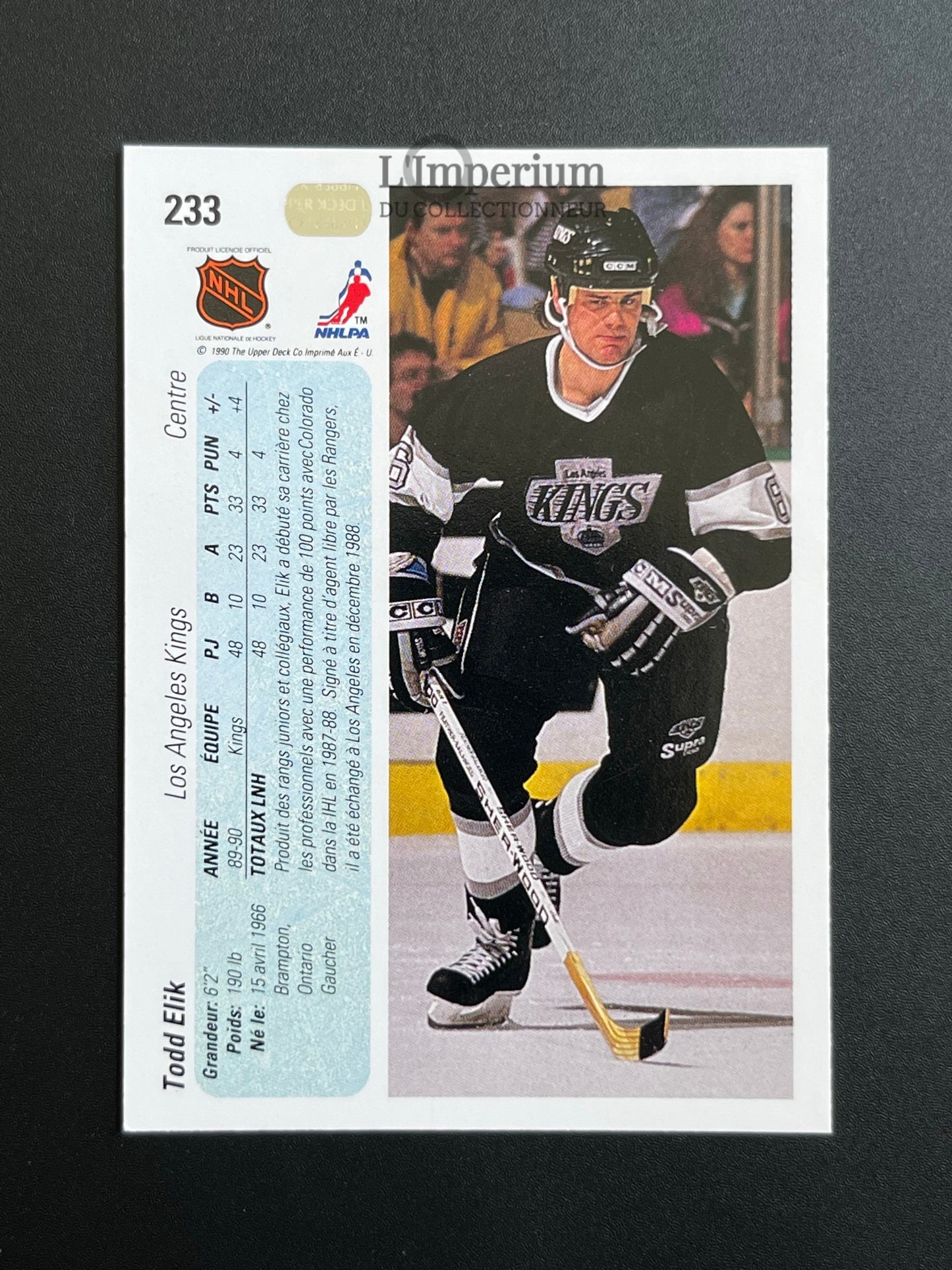233. Todd Elik RC Upper Deck 1990-91 French Hockey Card