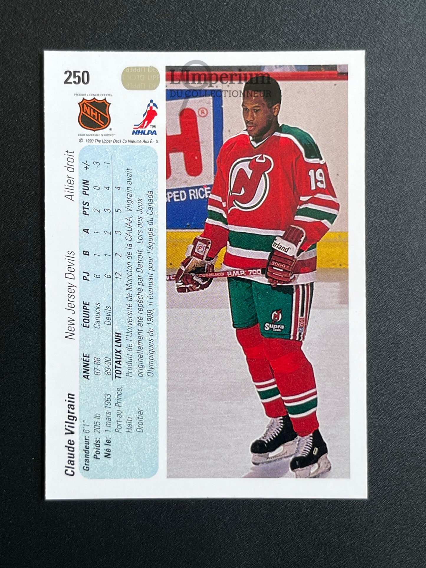 250. Claude Vilgrain RC Upper Deck 1990-91 French Hockey Card