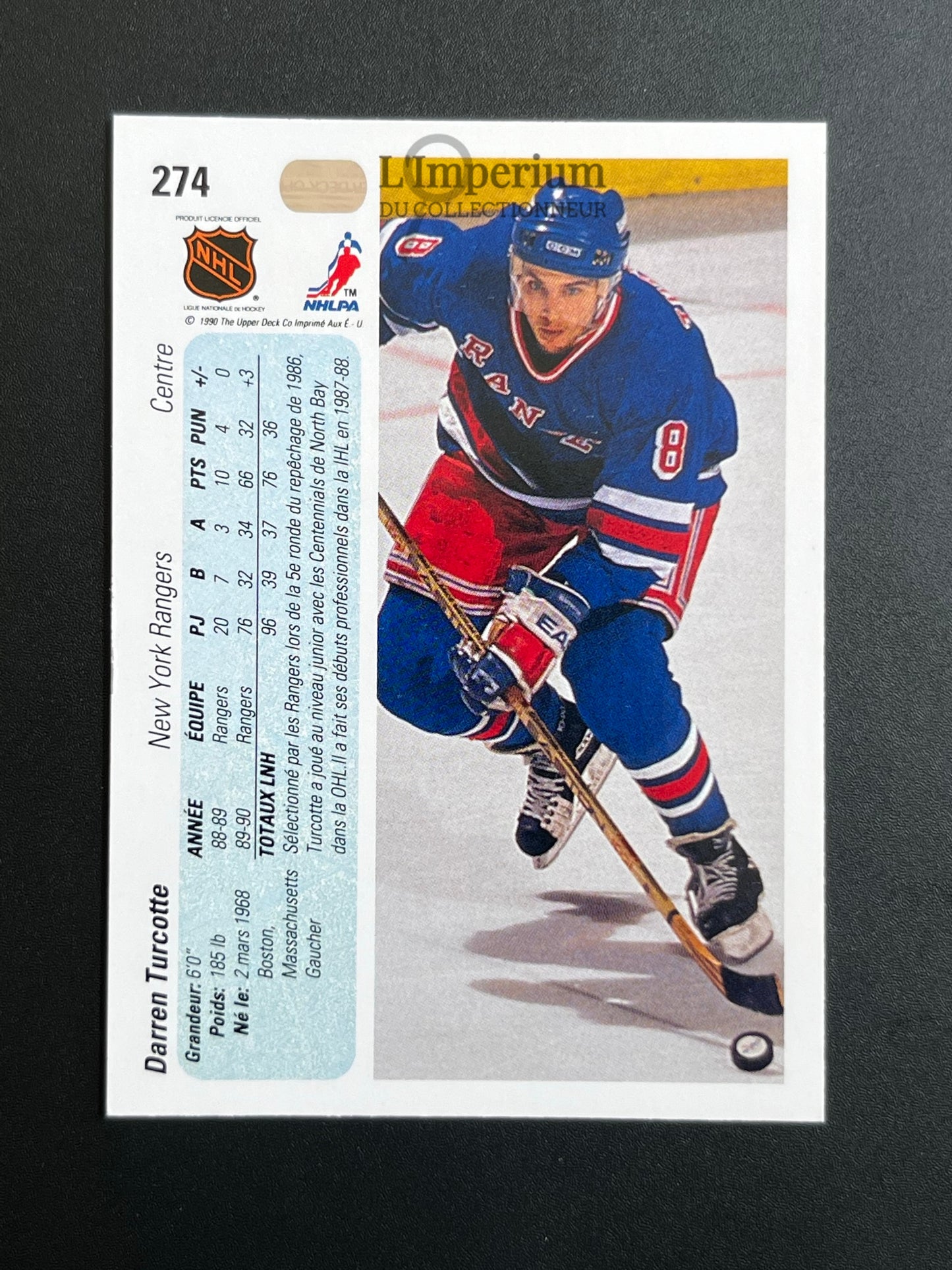 274. Darren Turcotte RC Upper Deck 1990-91 French Hockey Card