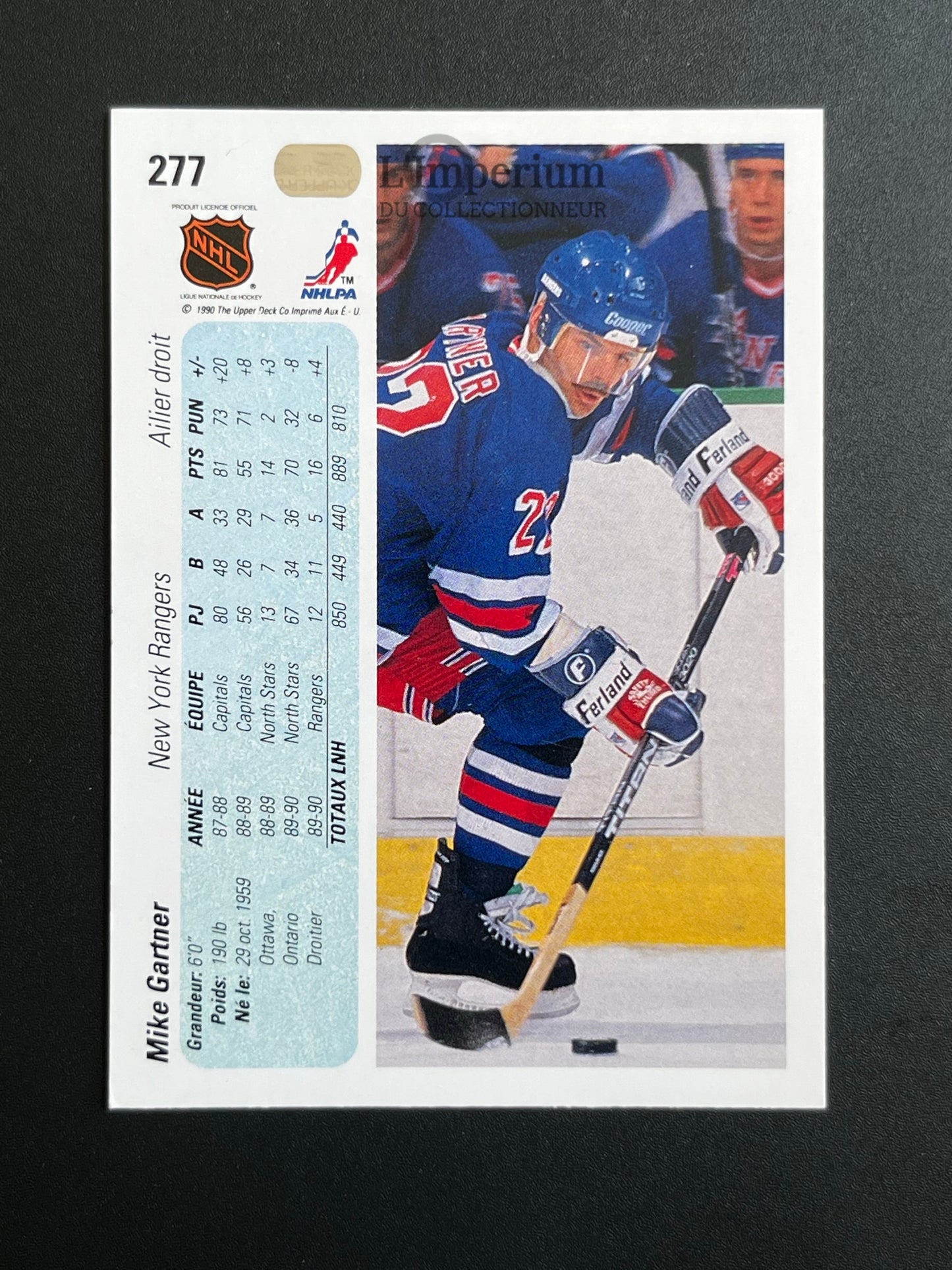 277. Mike Gartner Upper Deck 1990-91 French Hockey Card