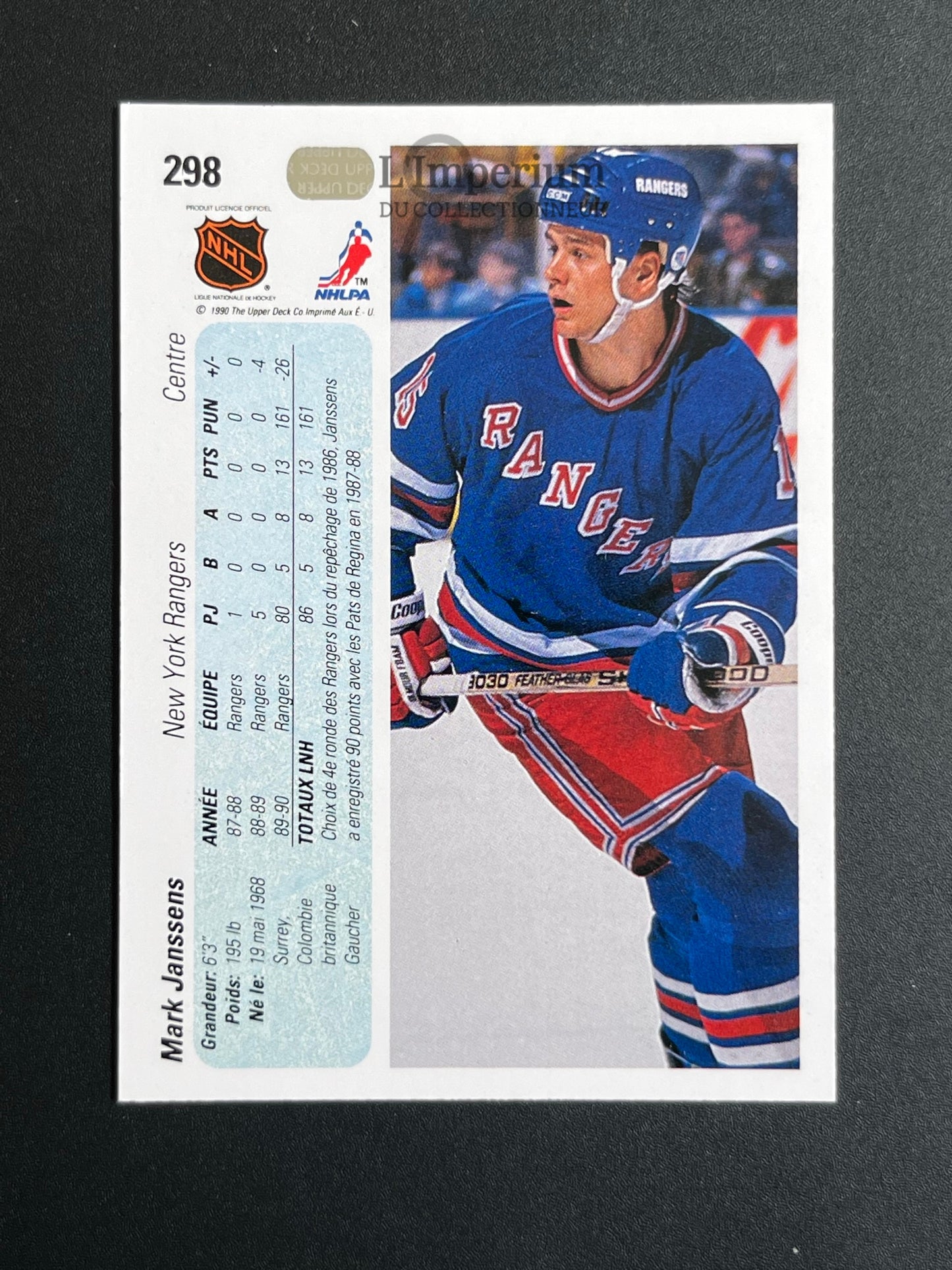 298. Mark Janssens RC Upper Deck 1990-91 French Hockey Card