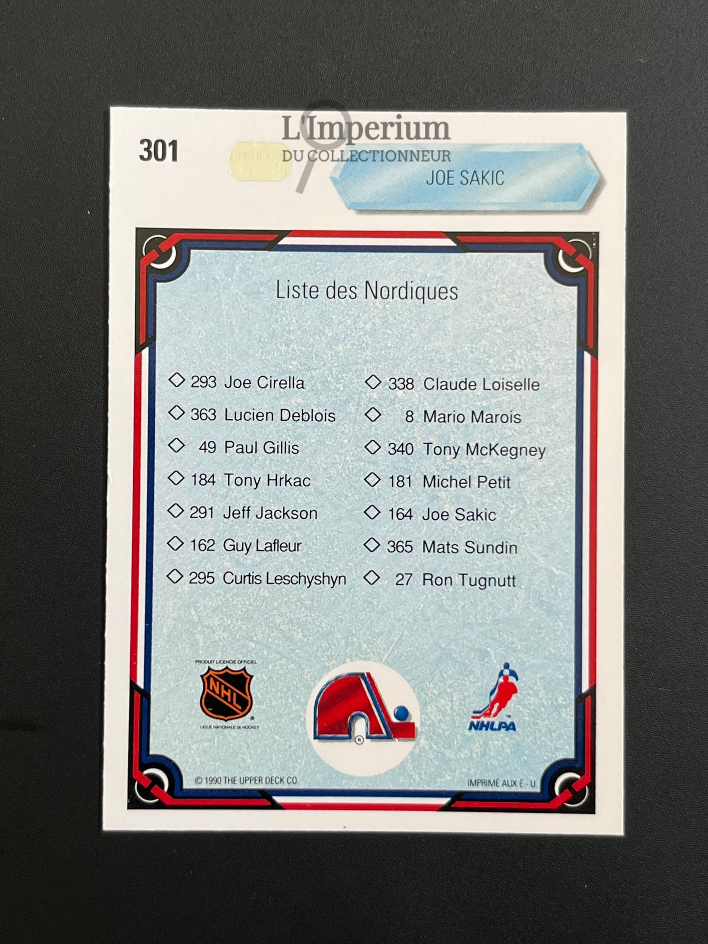 301. Joe Sakic TC Upper Deck 1990-91 French Hockey Card