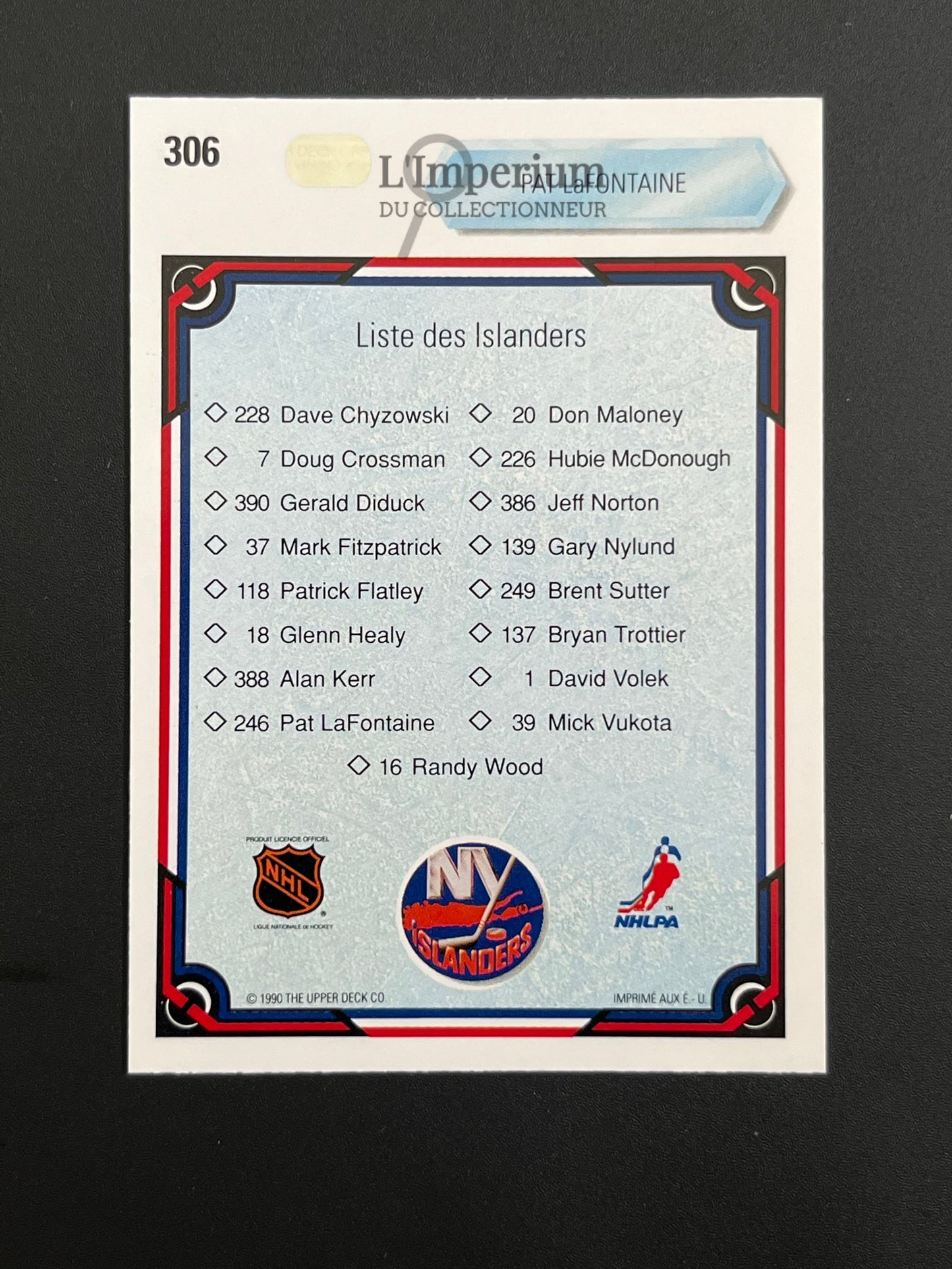 306. Pat Lafontaine TC Upper Deck 1990-91 French Hockey Card