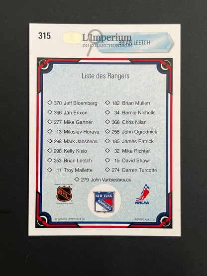 315. Brian Leetch TC Upper Deck 1990-91 French Hockey Card
