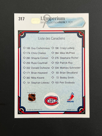 317. Patrick Roy TC Upper Deck 1990-91 French Hockey Card