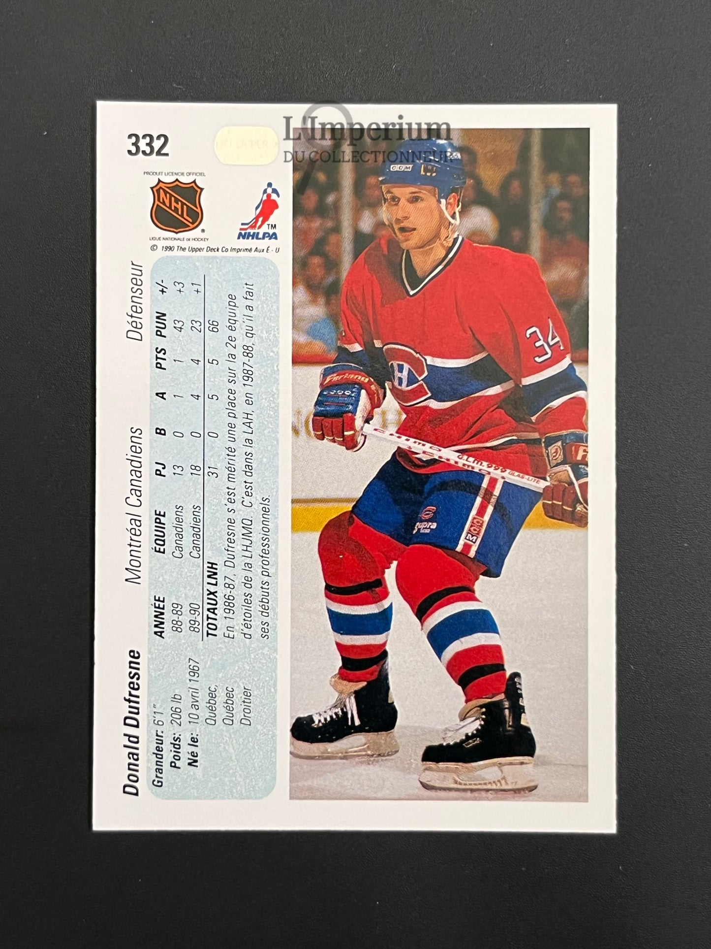 332. Donald Dufresne RC Upper Deck 1990-91 French Hockey Card