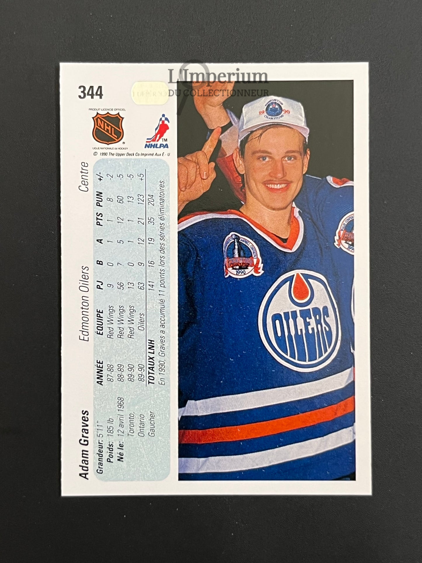 344. Adam Graves RC Upper Deck 1990-91 French Hockey Card