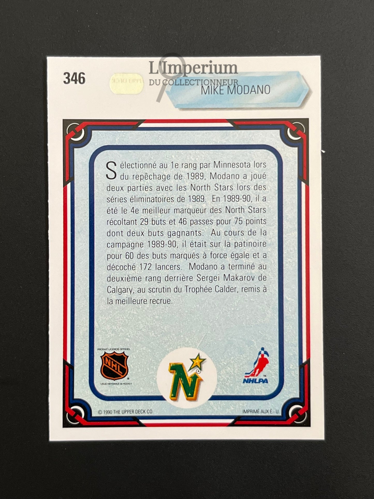 346. Mike Modano ART Upper Deck 1990-91 French Hockey Card