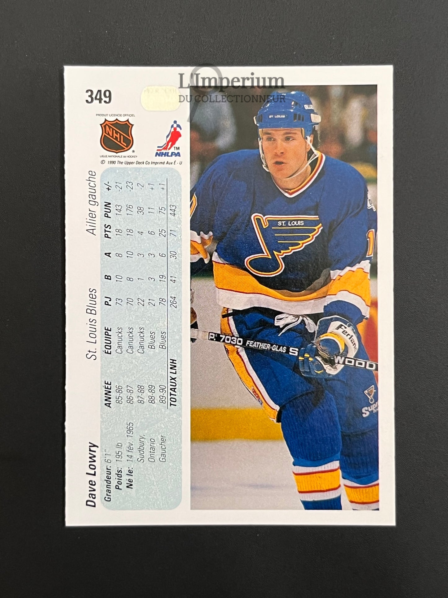 349. Dave Lowry RC Upper Deck 1990-91 French Hockey Card